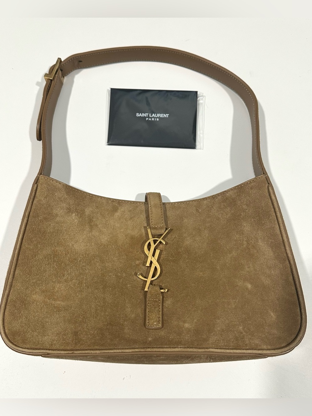 Saint Laurent Le 5 à 7 Hobo Tan Suede with Gold YSL Hardware